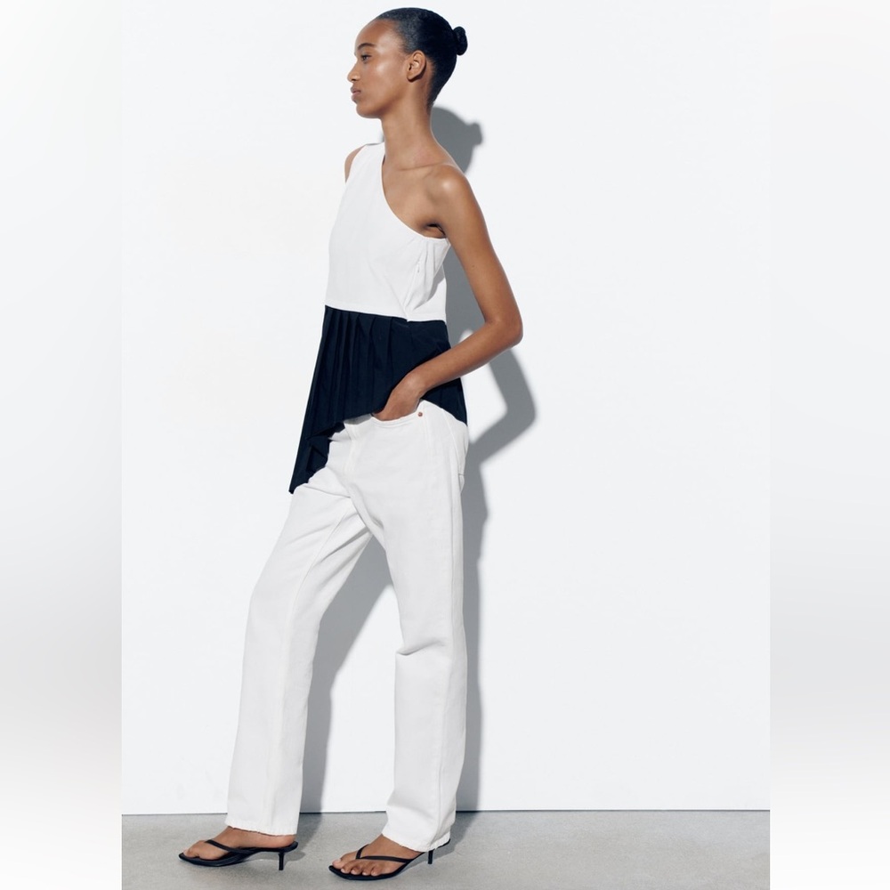 Zara TOP WITH CONTRASTING HEM. Black/White. Sizes S, L. New with Tags. - Picture 4 of 8